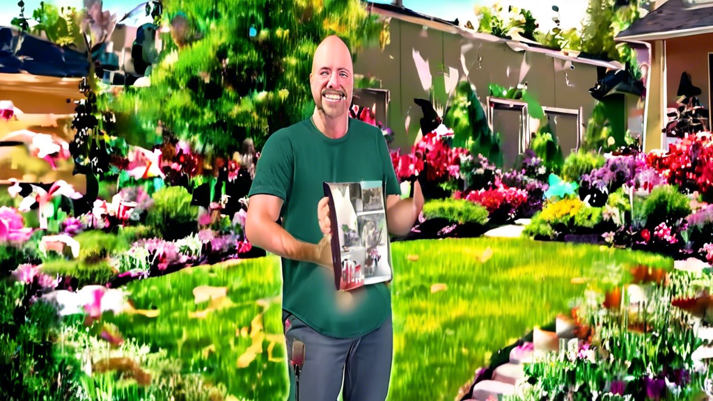 Creative and engaging TikTok video of a professional landscaper from AMC Media demonstrating quick and effective landscaping tips with trending music and visually appealing before-and-after shots of a